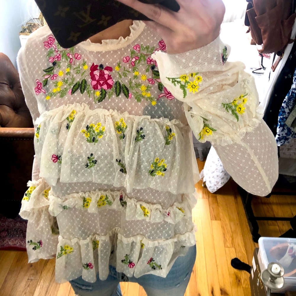 Boutique Lace Top with Floral stitch work